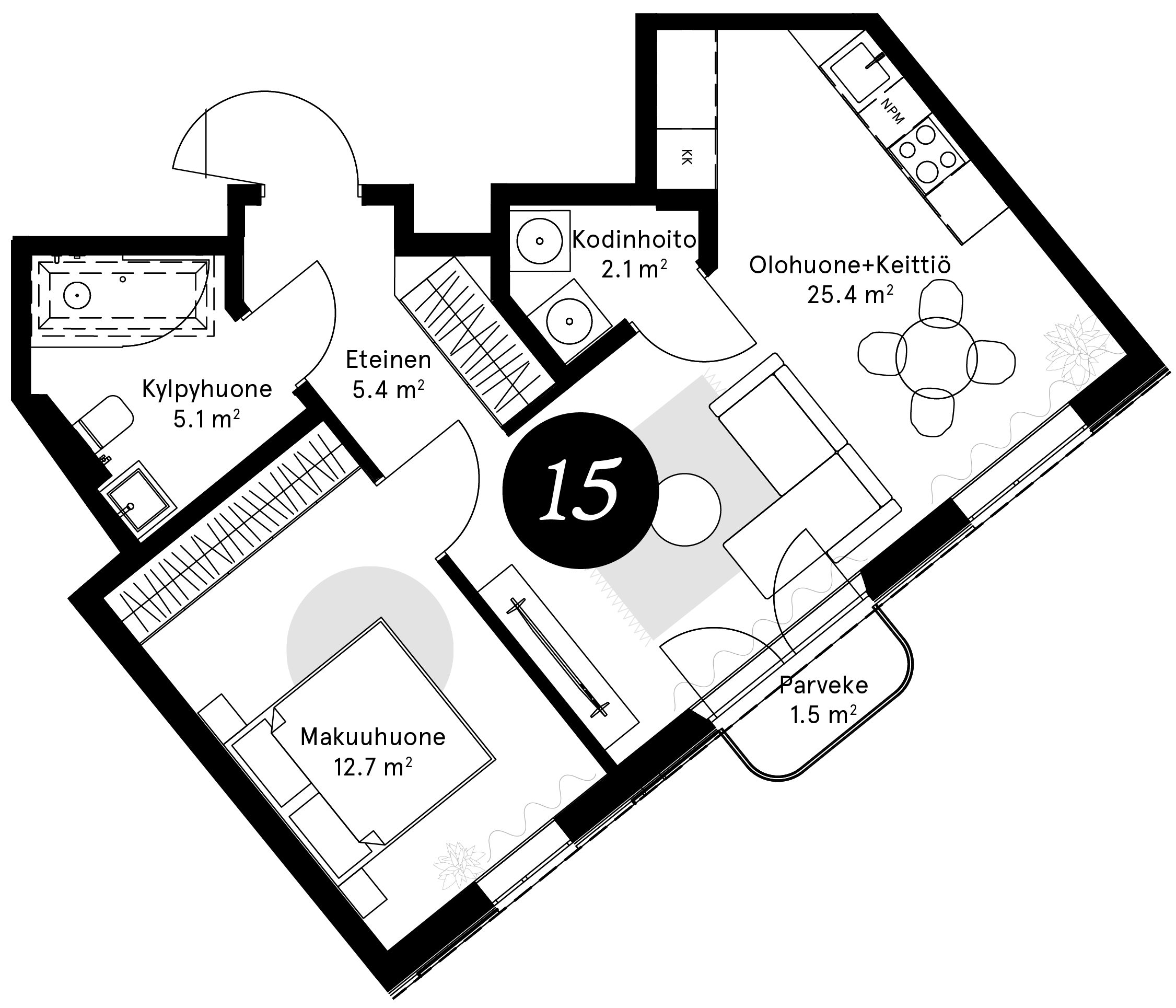 Pohjapiirros – Huoneisto 15