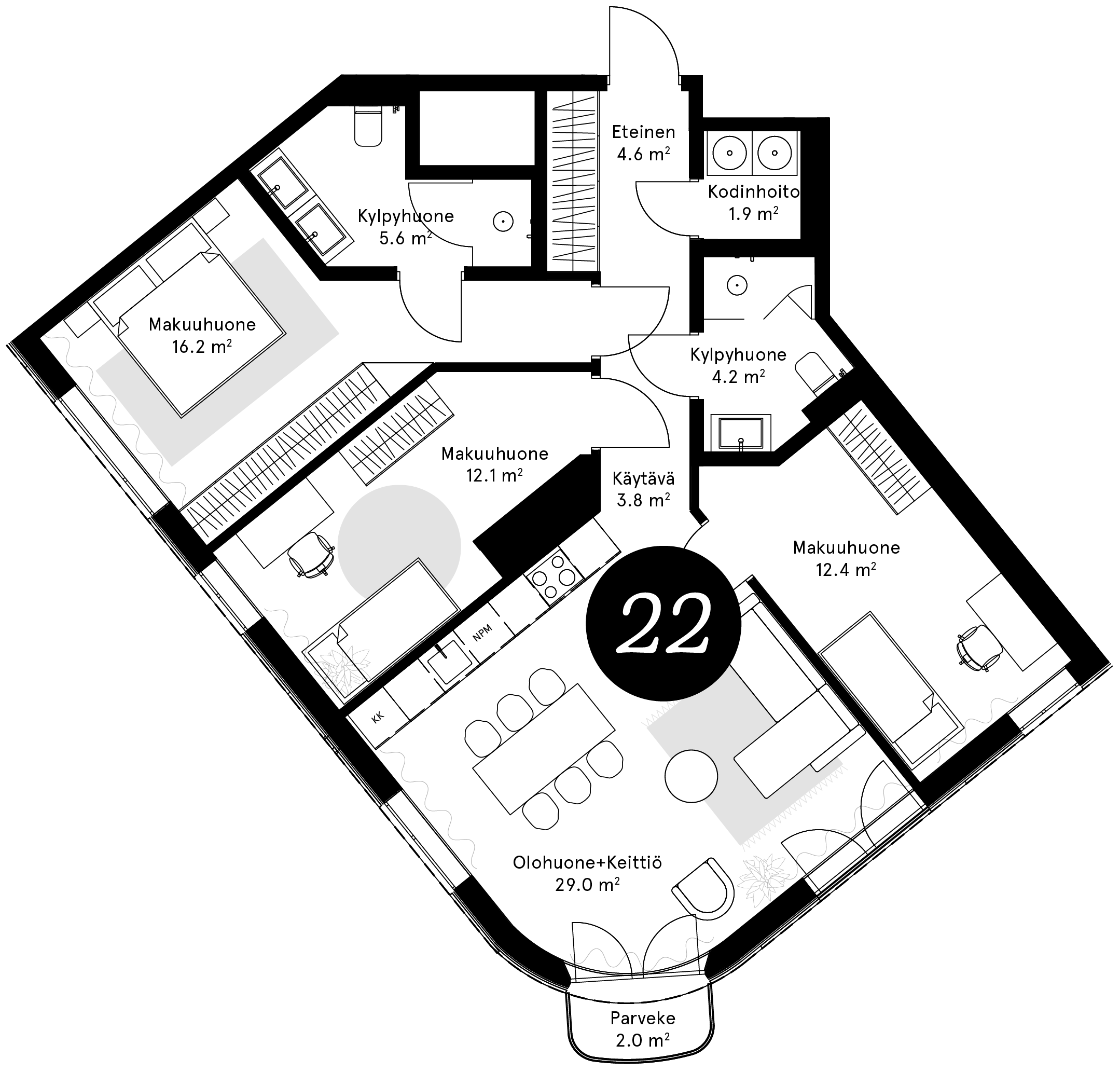 Pohjapiirros – Huoneisto 22