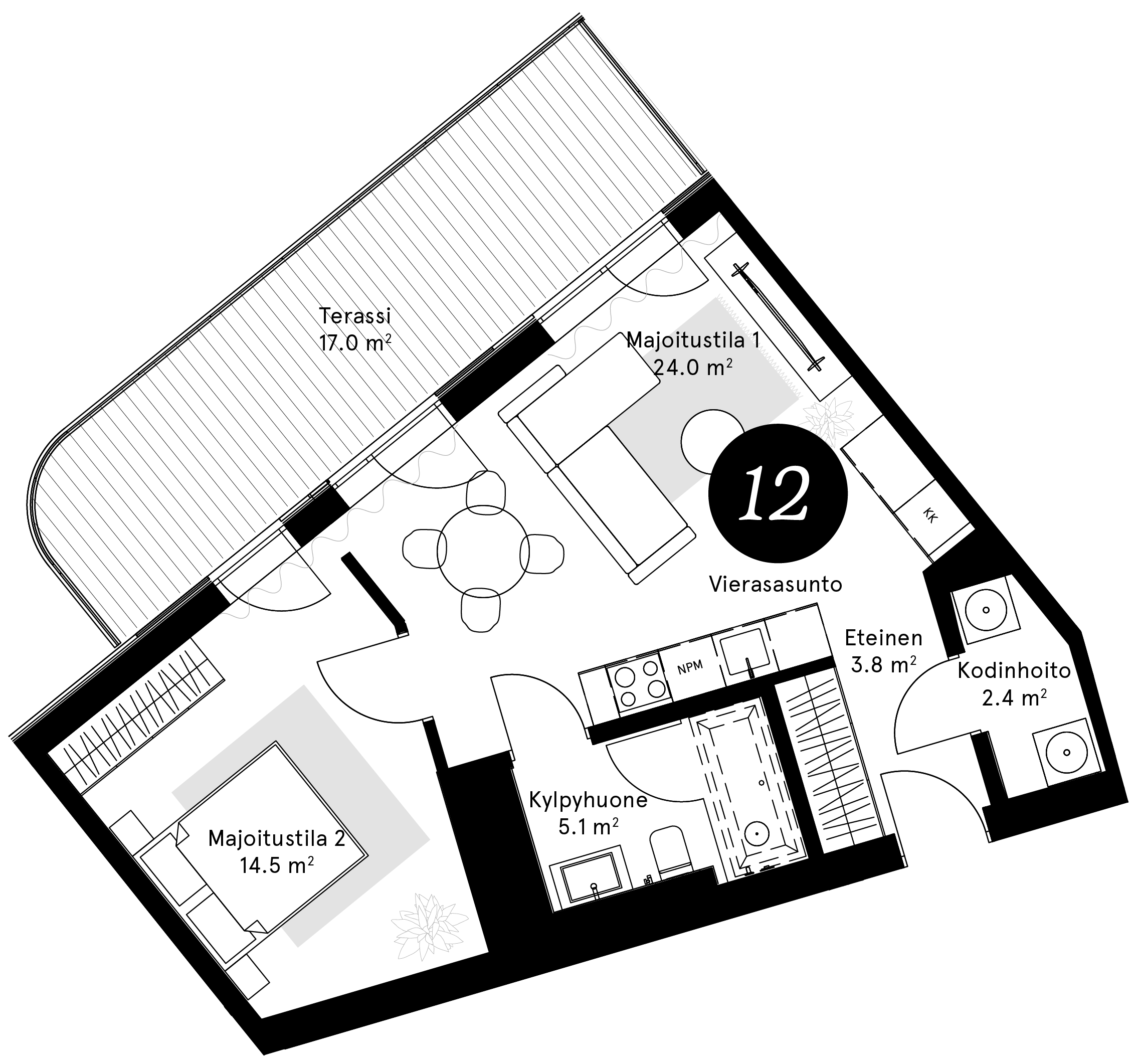 Pohjapiirros – Vierasasunto 12