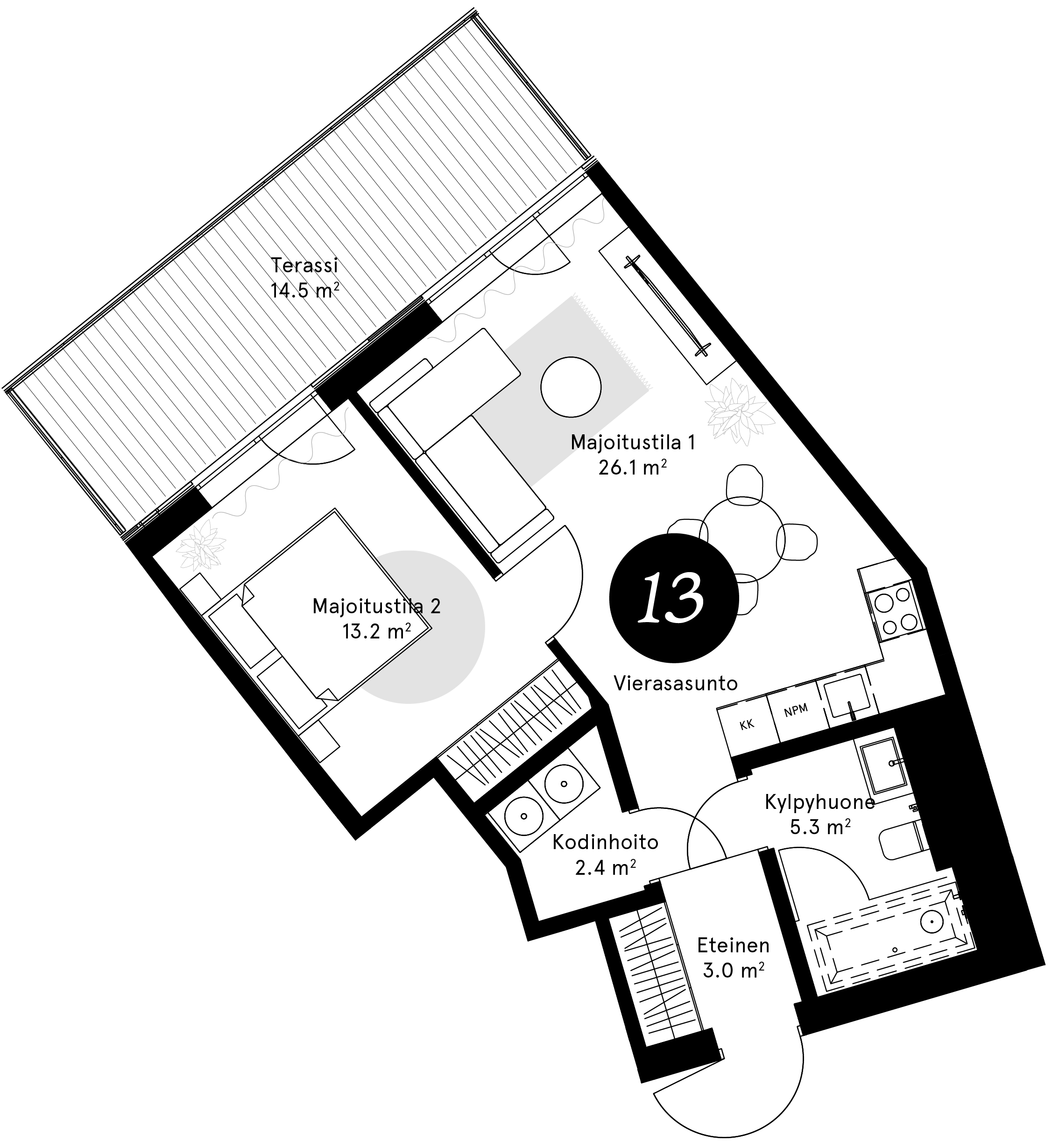 Pohjapiirros – Vierasasunto 13