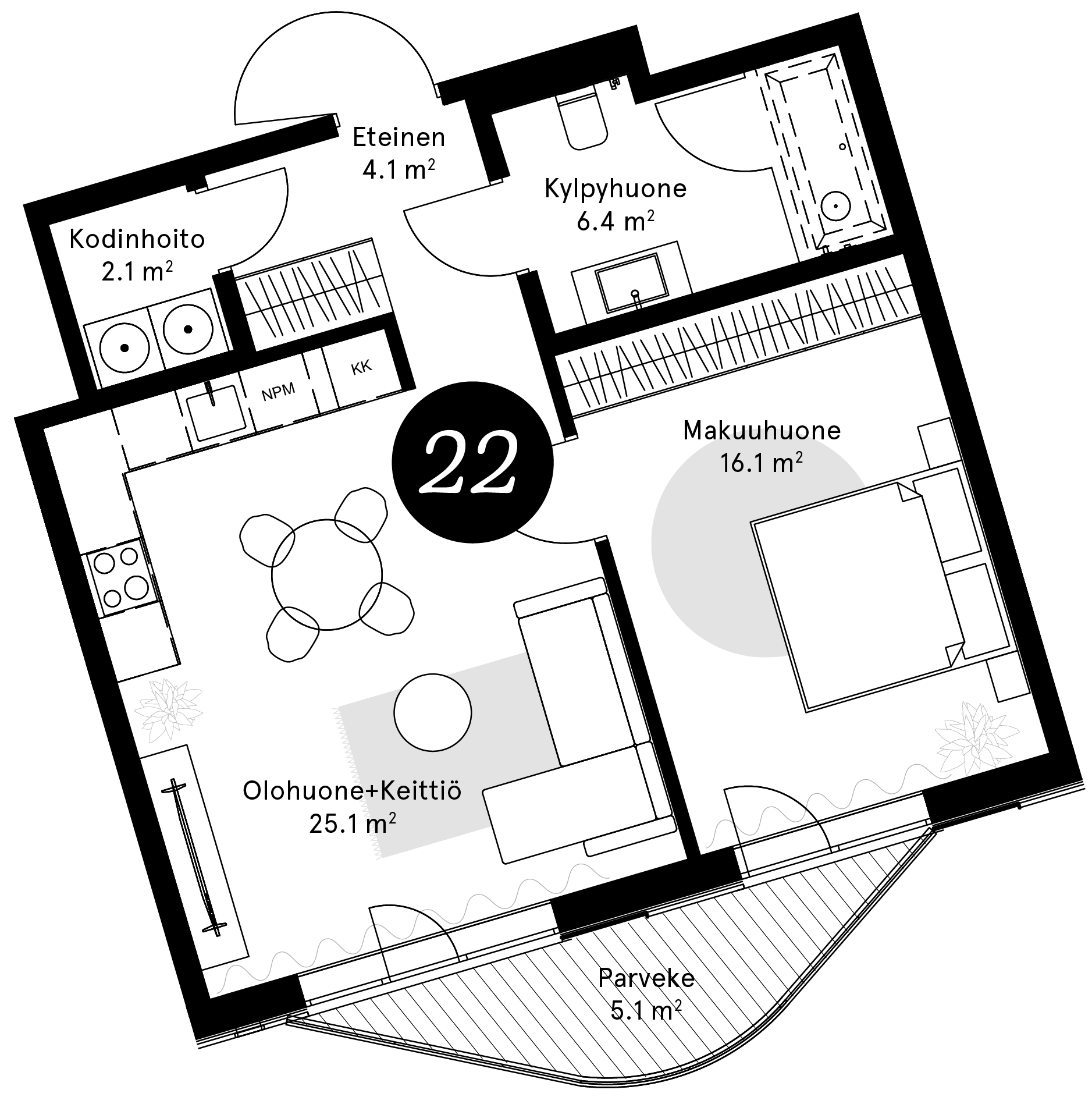 Pohjapiirros – Huoneisto 22