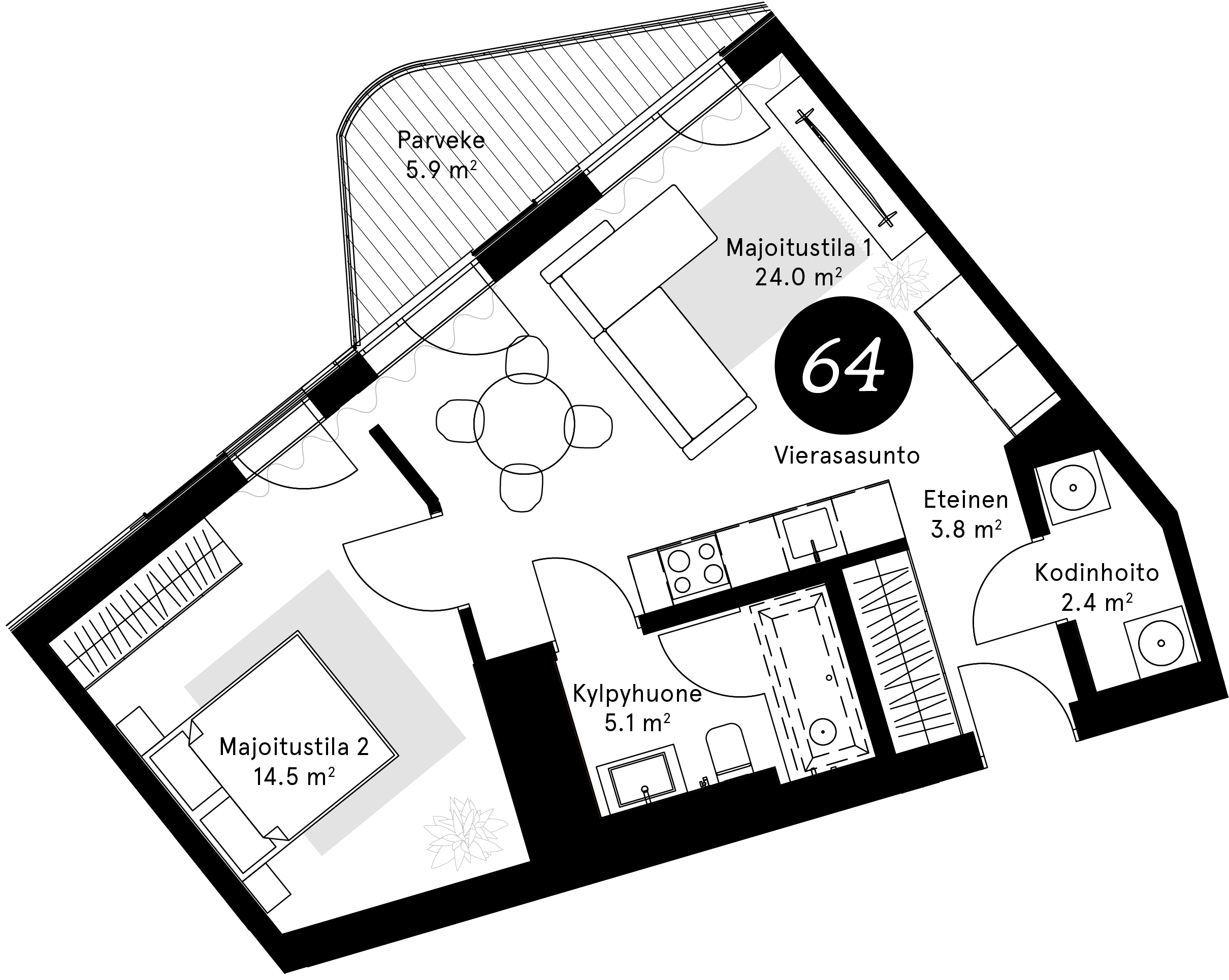Pohjapiirros – Vierasasunto 64