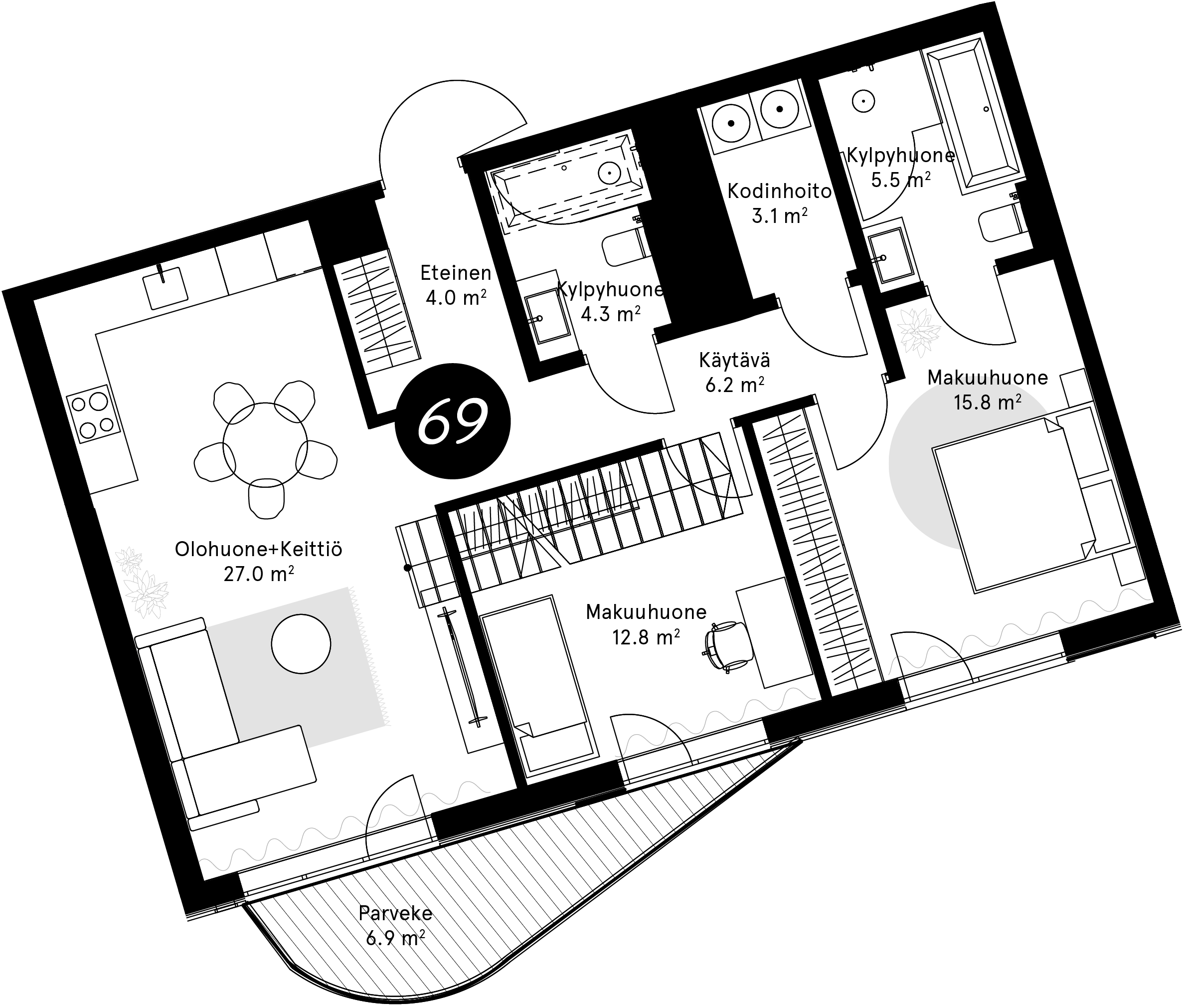 Pohjapiirros – Huoneisto 69